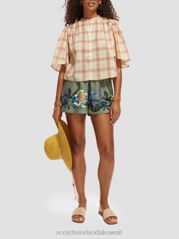 ملابس Scotch & Soda شورت مطاطي عالي الارتفاع مطبوع التنس الأخضر AOP نحيف N0V4240