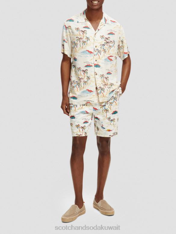 ملابس Scotch & Soda قميص المخيم المطبوع جزيرة النخلة البيضاء AOP رجال N0V4305