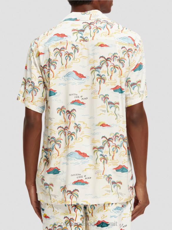 ملابس Scotch & Soda قميص المخيم المطبوع جزيرة النخلة البيضاء AOP رجال N0V4305