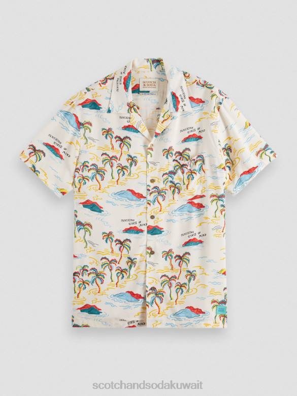 ملابس Scotch & Soda قميص المخيم المطبوع جزيرة النخلة البيضاء AOP رجال N0V4305