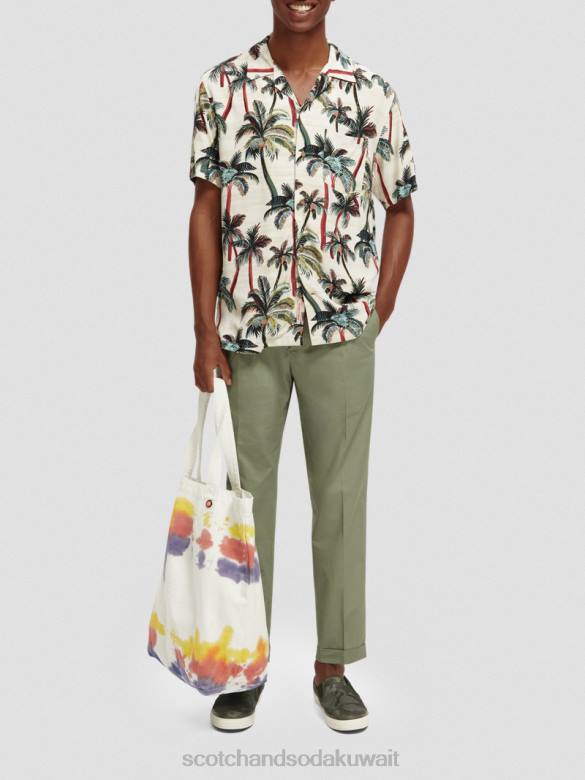 ملابس Scotch & Soda قميص المخيم المطبوع أشجار النخيل أوف وايت AOP رجال N0V4306