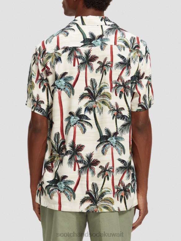 ملابس Scotch & Soda قميص المخيم المطبوع أشجار النخيل أوف وايت AOP رجال N0V4306