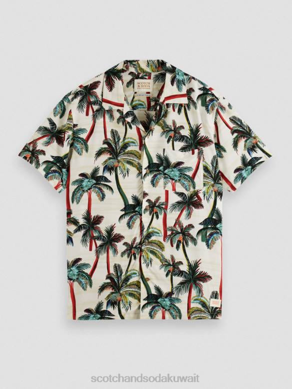 ملابس Scotch & Soda قميص المخيم المطبوع أشجار النخيل أوف وايت AOP رجال N0V4306