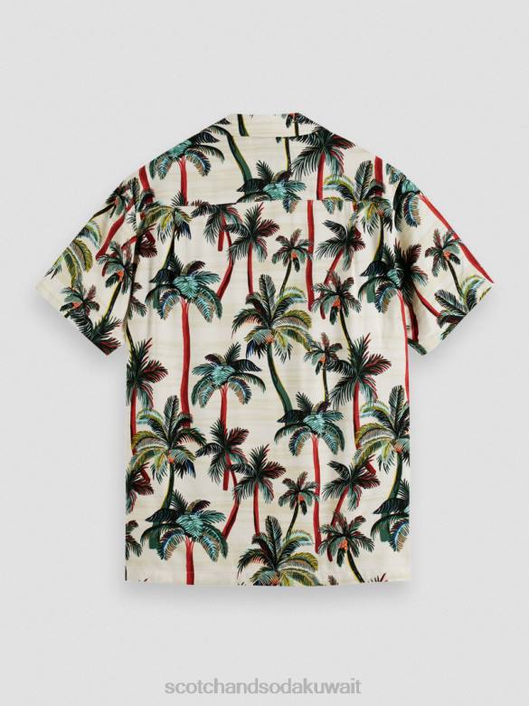 ملابس Scotch & Soda قميص المخيم المطبوع أشجار النخيل أوف وايت AOP رجال N0V4306
