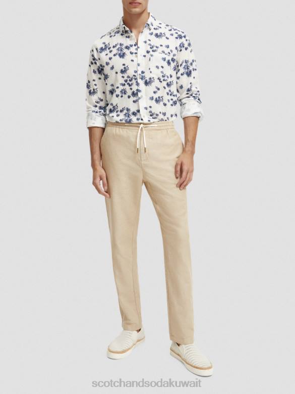 ملابس Scotch & Soda قميص ذو قصة عادية مع إمكانية تعديل الأكمام الألعاب النارية البيضاء AOP رجال N0V4334