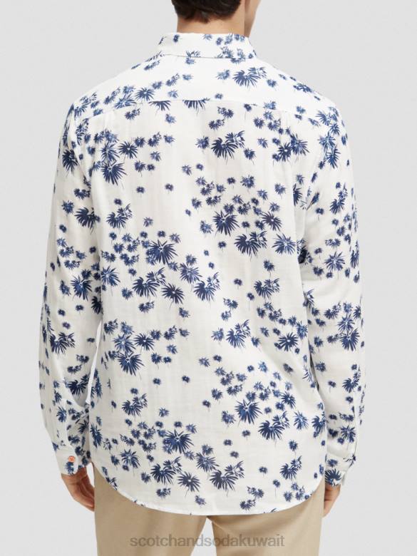 ملابس Scotch & Soda قميص ذو قصة عادية مع إمكانية تعديل الأكمام الألعاب النارية البيضاء AOP رجال N0V4334