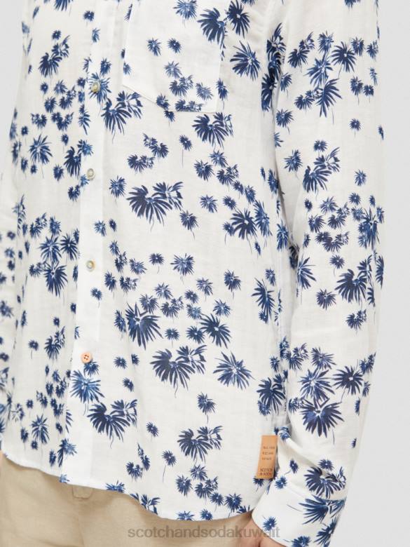 ملابس Scotch & Soda قميص ذو قصة عادية مع إمكانية تعديل الأكمام الألعاب النارية البيضاء AOP رجال N0V4334