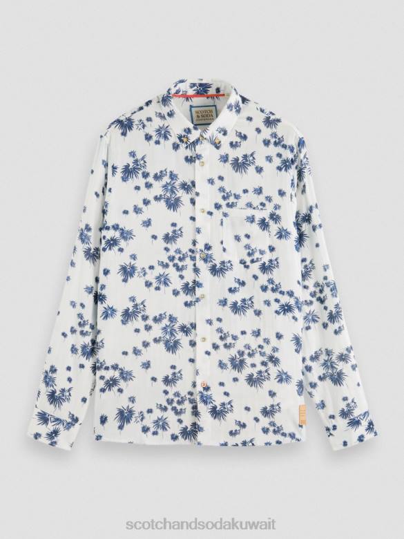 ملابس Scotch & Soda قميص ذو قصة عادية مع إمكانية تعديل الأكمام الألعاب النارية البيضاء AOP رجال N0V4334