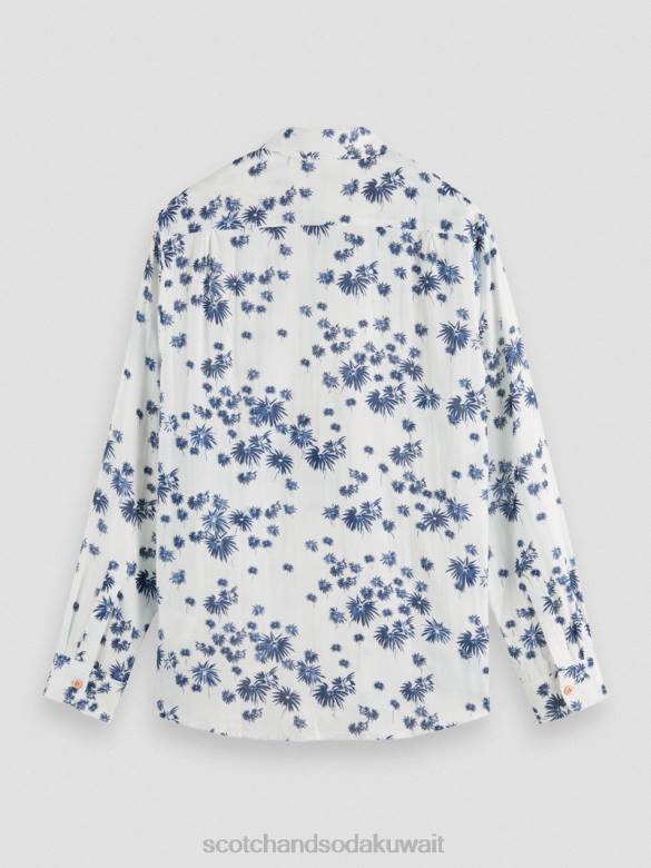 ملابس Scotch & Soda قميص ذو قصة عادية مع إمكانية تعديل الأكمام الألعاب النارية البيضاء AOP رجال N0V4334