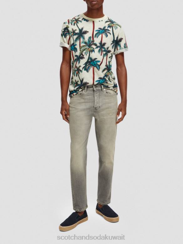 ملابس Scotch & Soda تي شيرت مطبوع أشجار النخيل أوف وايت AOP رجال N0V4411