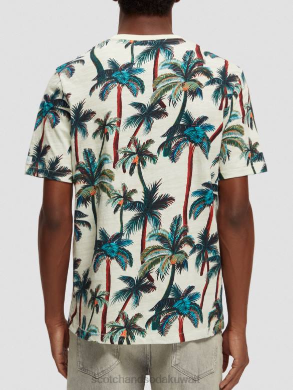ملابس Scotch & Soda تي شيرت مطبوع أشجار النخيل أوف وايت AOP رجال N0V4411