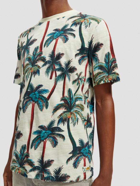 ملابس Scotch & Soda تي شيرت مطبوع أشجار النخيل أوف وايت AOP رجال N0V4411