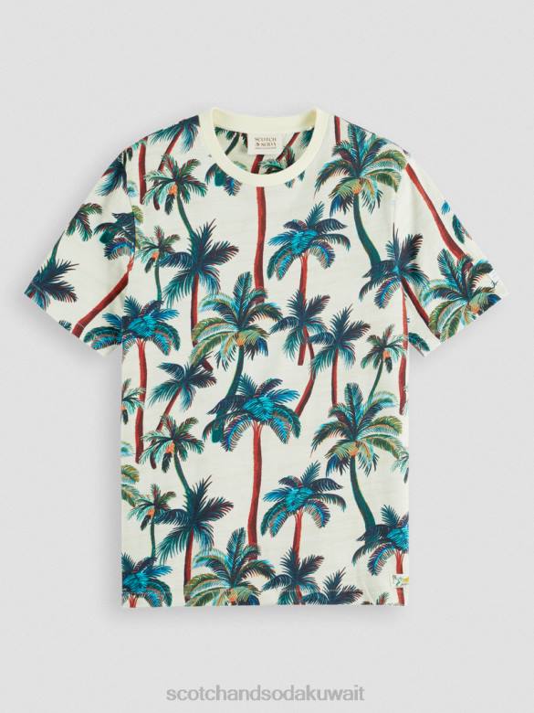 ملابس Scotch & Soda تي شيرت مطبوع أشجار النخيل أوف وايت AOP رجال N0V4411