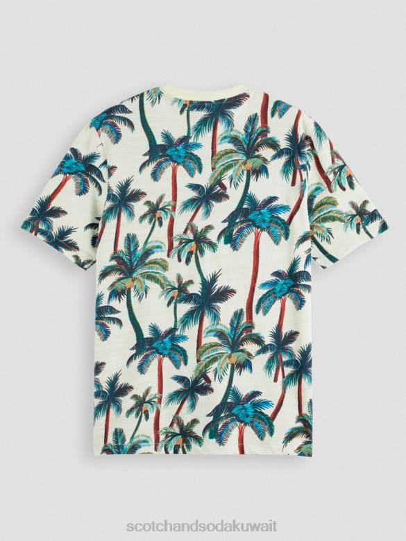 ملابس Scotch & Soda تي شيرت مطبوع أشجار النخيل أوف وايت AOP رجال N0V4411
