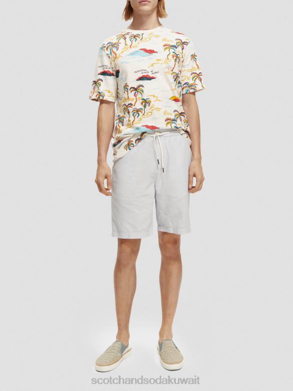 ملابس Scotch & Soda تي شيرت مطبوع جزيرة النخلة البيضاء AOP رجال N0V4412