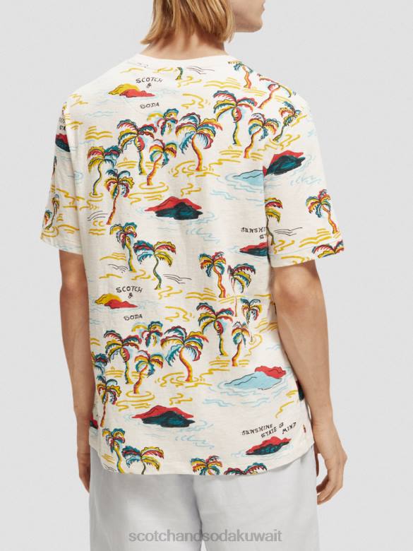 ملابس Scotch & Soda تي شيرت مطبوع جزيرة النخلة البيضاء AOP رجال N0V4412