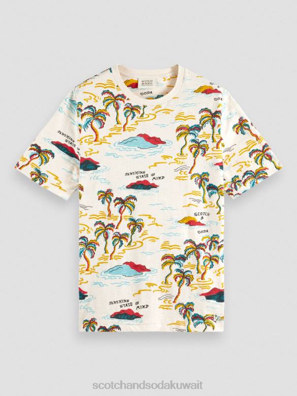 ملابس Scotch & Soda تي شيرت مطبوع جزيرة النخلة البيضاء AOP رجال N0V4412