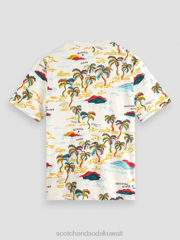 ملابس Scotch & Soda تي شيرت مطبوع جزيرة النخلة البيضاء AOP رجال N0V4412