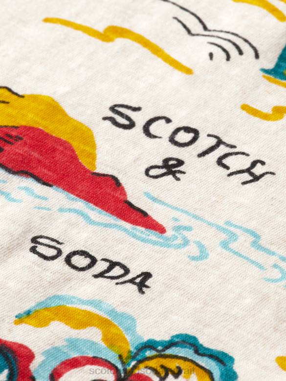 ملابس Scotch & Soda تي شيرت مطبوع جزيرة النخلة البيضاء AOP رجال N0V4412