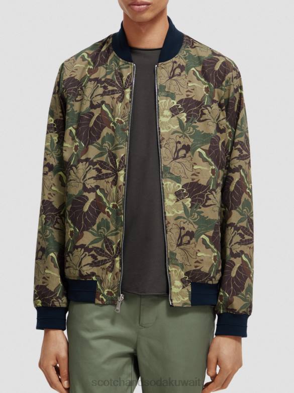 ملابس Scotch & Soda سترة بومبر ذات وجهين زهرة البحرية/الجيش AOP رجال N0V4573