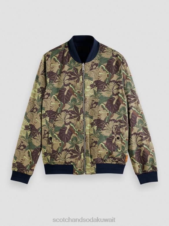 ملابس Scotch & Soda سترة بومبر ذات وجهين زهرة البحرية/الجيش AOP رجال N0V4573