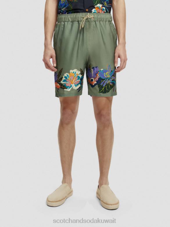 ملابس Scotch & Soda شورت مطبوع مطاطي التنس الأخضر AOP رجال N0V4597