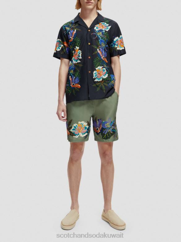 ملابس Scotch & Soda شورت مطبوع مطاطي التنس الأخضر AOP رجال N0V4597