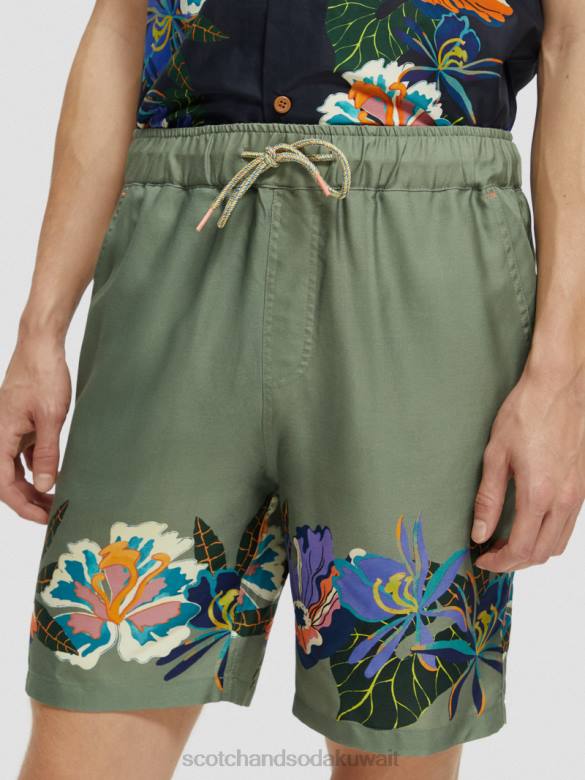 ملابس Scotch & Soda شورت مطبوع مطاطي التنس الأخضر AOP رجال N0V4597