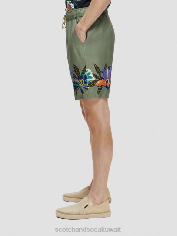ملابس Scotch & Soda شورت مطبوع مطاطي التنس الأخضر AOP رجال N0V4597
