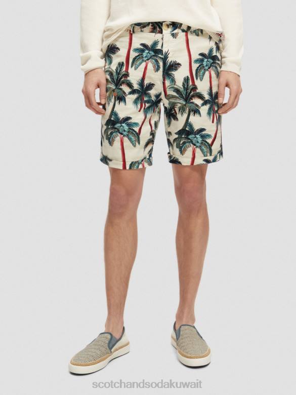 ملابس Scotch & Soda شورت تشينو المطبوع من ستيوارت أشجار النخيل أوف وايت AOP رجال N0V4623