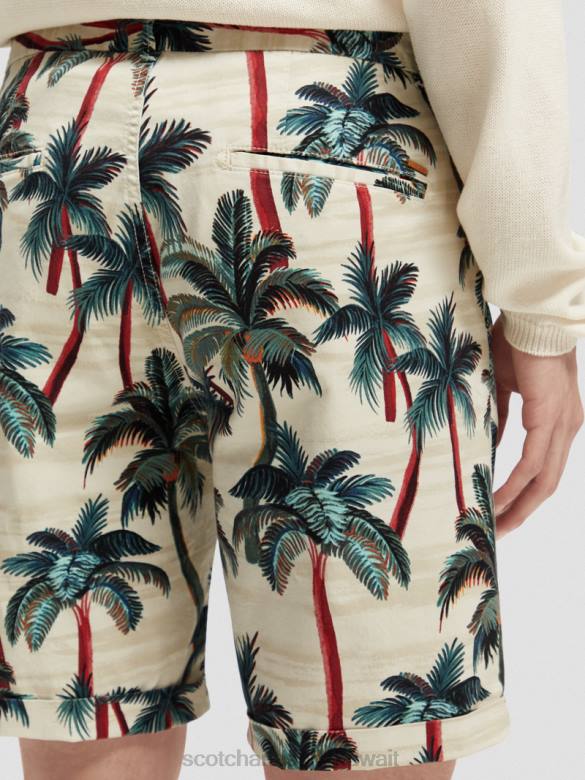 ملابس Scotch & Soda شورت تشينو المطبوع من ستيوارت أشجار النخيل أوف وايت AOP رجال N0V4623