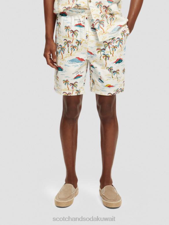ملابس Scotch & Soda شورت برمودا المطبوع المفضل جزيرة النخلة البيضاء AOP رجال N0V4626