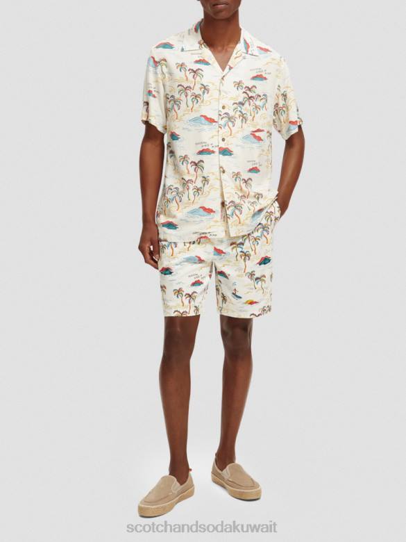 ملابس Scotch & Soda شورت برمودا المطبوع المفضل جزيرة النخلة البيضاء AOP رجال N0V4626