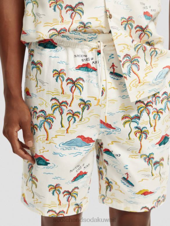 ملابس Scotch & Soda شورت برمودا المطبوع المفضل جزيرة النخلة البيضاء AOP رجال N0V4626