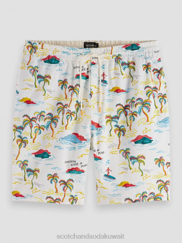 ملابس Scotch & Soda شورت برمودا المطبوع المفضل جزيرة النخلة البيضاء AOP رجال N0V4626