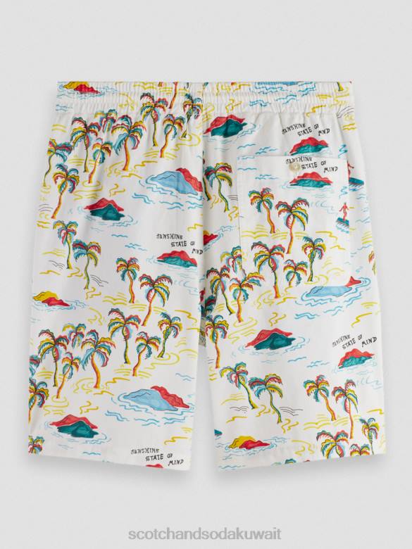 ملابس Scotch & Soda شورت برمودا المطبوع المفضل جزيرة النخلة البيضاء AOP رجال N0V4626