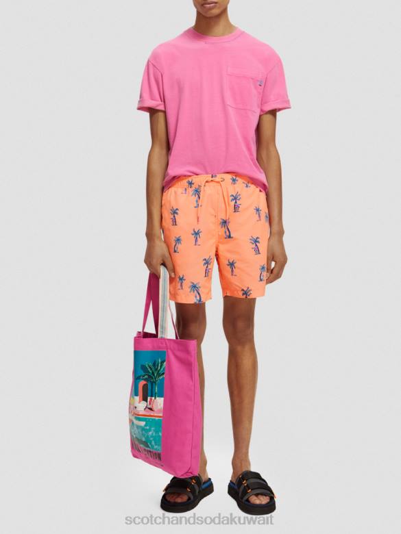 ملابس Scotch & Soda شورت سباحة مطبوع متوسط ​​الطول الغيتار الوردي AOP رجال N0V4672