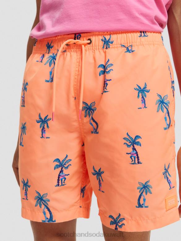 ملابس Scotch & Soda شورت سباحة مطبوع متوسط ​​الطول الغيتار الوردي AOP رجال N0V4672