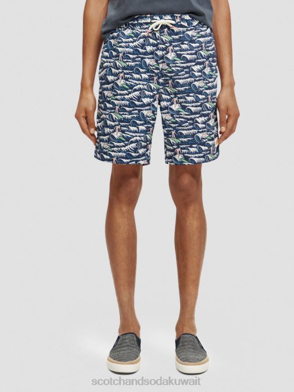 ملابس Scotch & Soda شورت سباحة مطبوع طويل الطول تصفح الموجة الزرقاء AOP رجال N0V4678