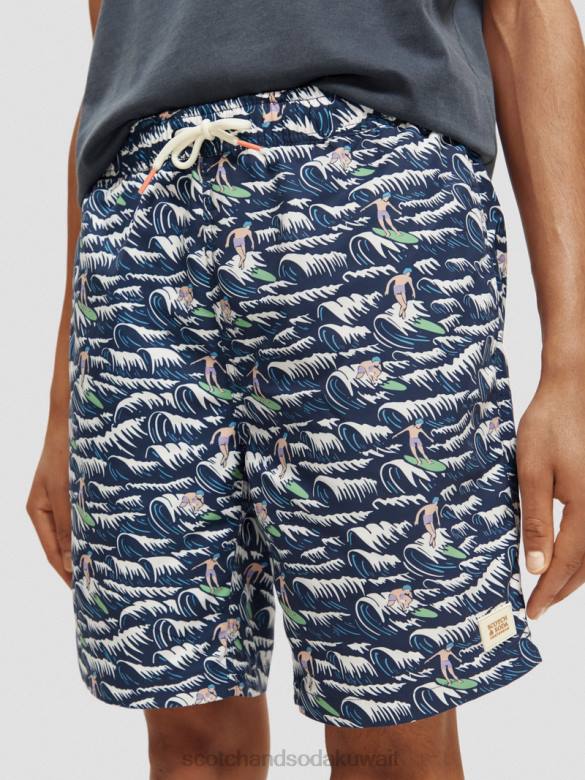 ملابس Scotch & Soda شورت سباحة مطبوع طويل الطول تصفح الموجة الزرقاء AOP رجال N0V4678
