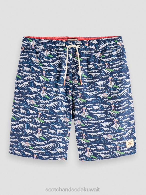 ملابس Scotch & Soda شورت سباحة مطبوع طويل الطول تصفح الموجة الزرقاء AOP رجال N0V4678