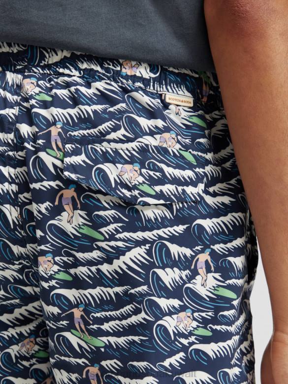 ملابس Scotch & Soda شورت سباحة مطبوع طويل الطول تصفح الموجة الزرقاء AOP رجال N0V4678