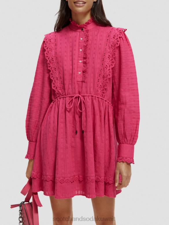 ملابس Scotch & Soda فستان قصير من القطن العضوي من تصميم Broderie anglaise ضارب الى الحمرة نحيف N0V410