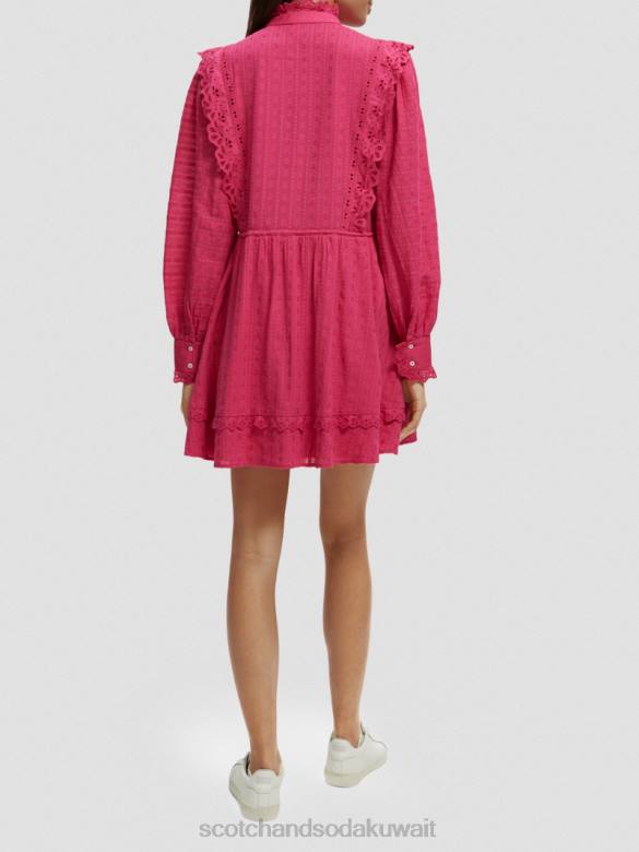 ملابس Scotch & Soda فستان قصير من القطن العضوي من تصميم Broderie anglaise ضارب الى الحمرة نحيف N0V410