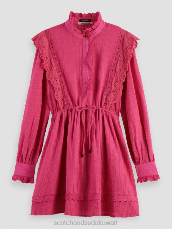 ملابس Scotch & Soda فستان قصير من القطن العضوي من تصميم Broderie anglaise ضارب الى الحمرة نحيف N0V410