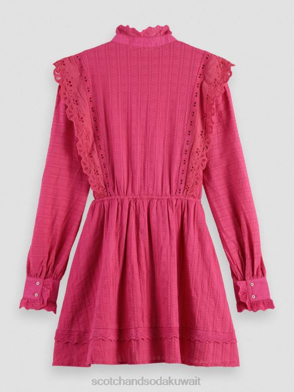 ملابس Scotch & Soda فستان قصير من القطن العضوي من تصميم Broderie anglaise ضارب الى الحمرة نحيف N0V410