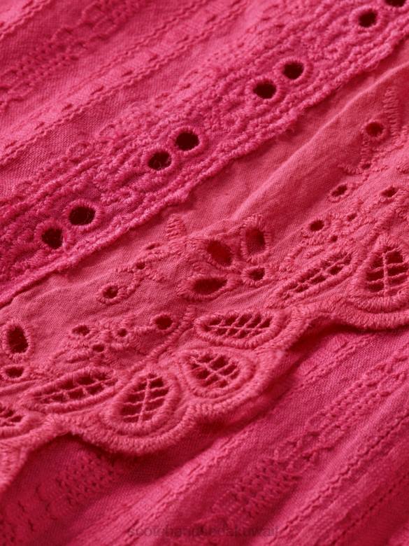 ملابس Scotch & Soda فستان قصير من القطن العضوي من تصميم Broderie anglaise ضارب الى الحمرة نحيف N0V410