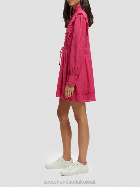 ملابس Scotch & Soda فستان قصير من القطن العضوي من تصميم Broderie anglaise ضارب الى الحمرة نحيف N0V410