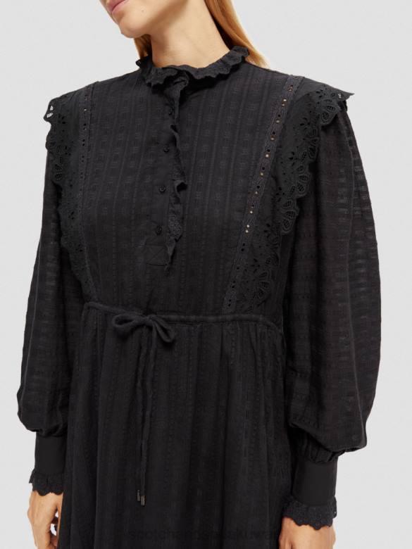 ملابس Scotch & Soda فستان قصير من القطن العضوي من تصميم Broderie anglaise أسود نحيف N0V411