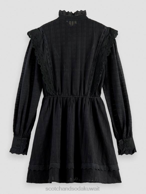 ملابس Scotch & Soda فستان قصير من القطن العضوي من تصميم Broderie anglaise أسود نحيف N0V411